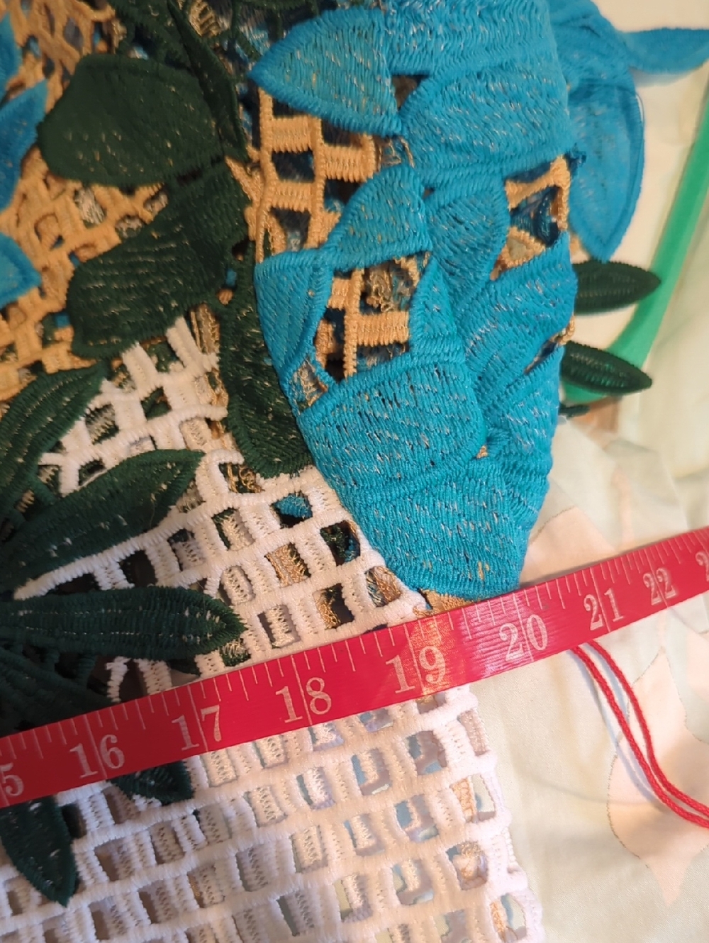 Eva Franco Blue and Green Floral Crochet Midi Dress - Picture 11 of 13